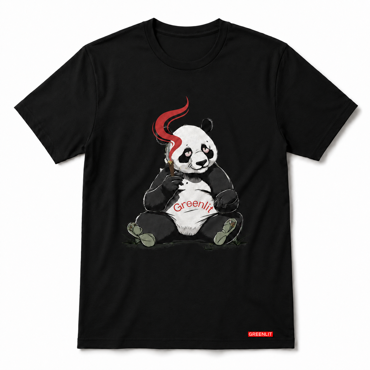 GreenLit Panda Smoke Tee – Black