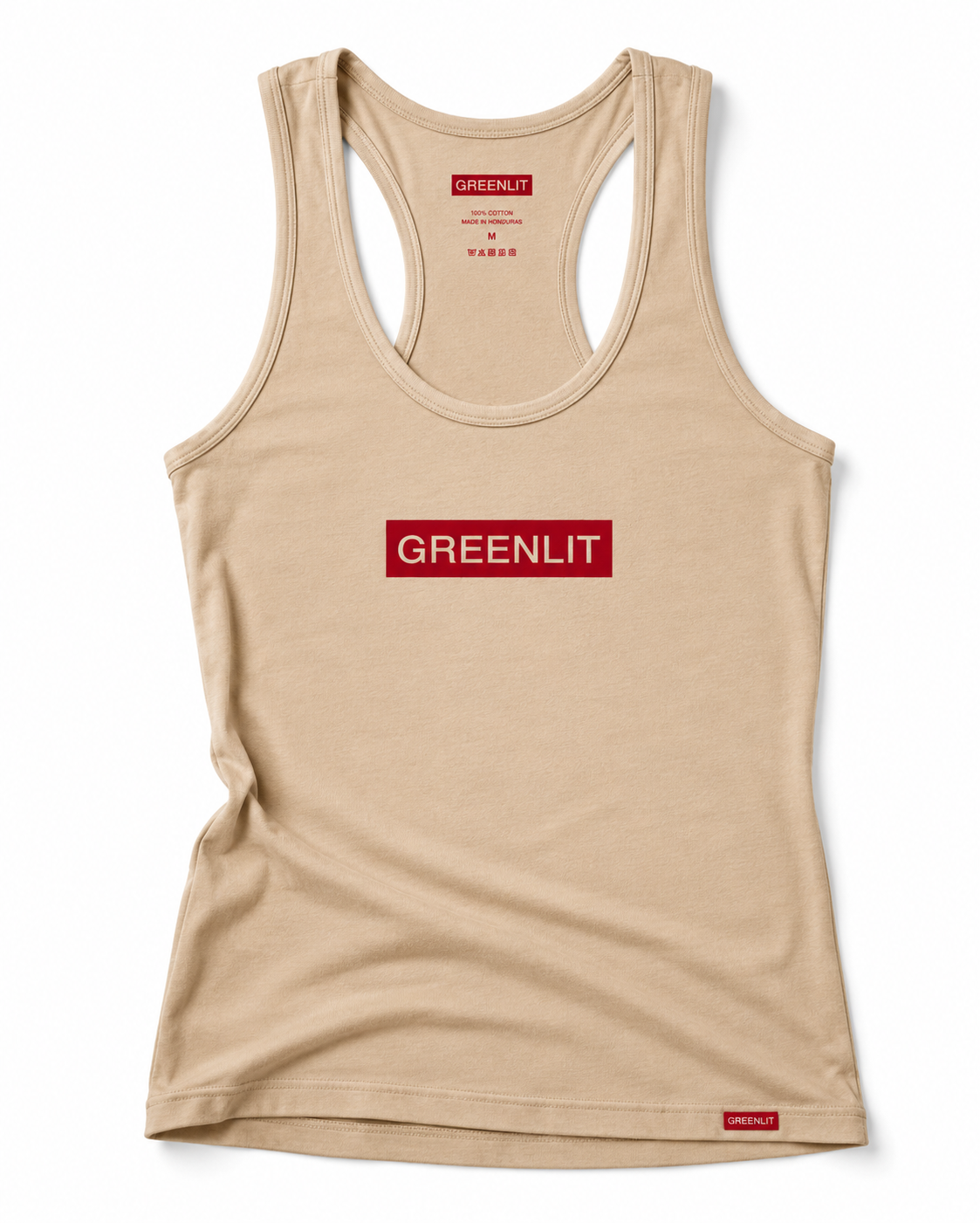 GreenLit Red Box Racerback Tank – Sand