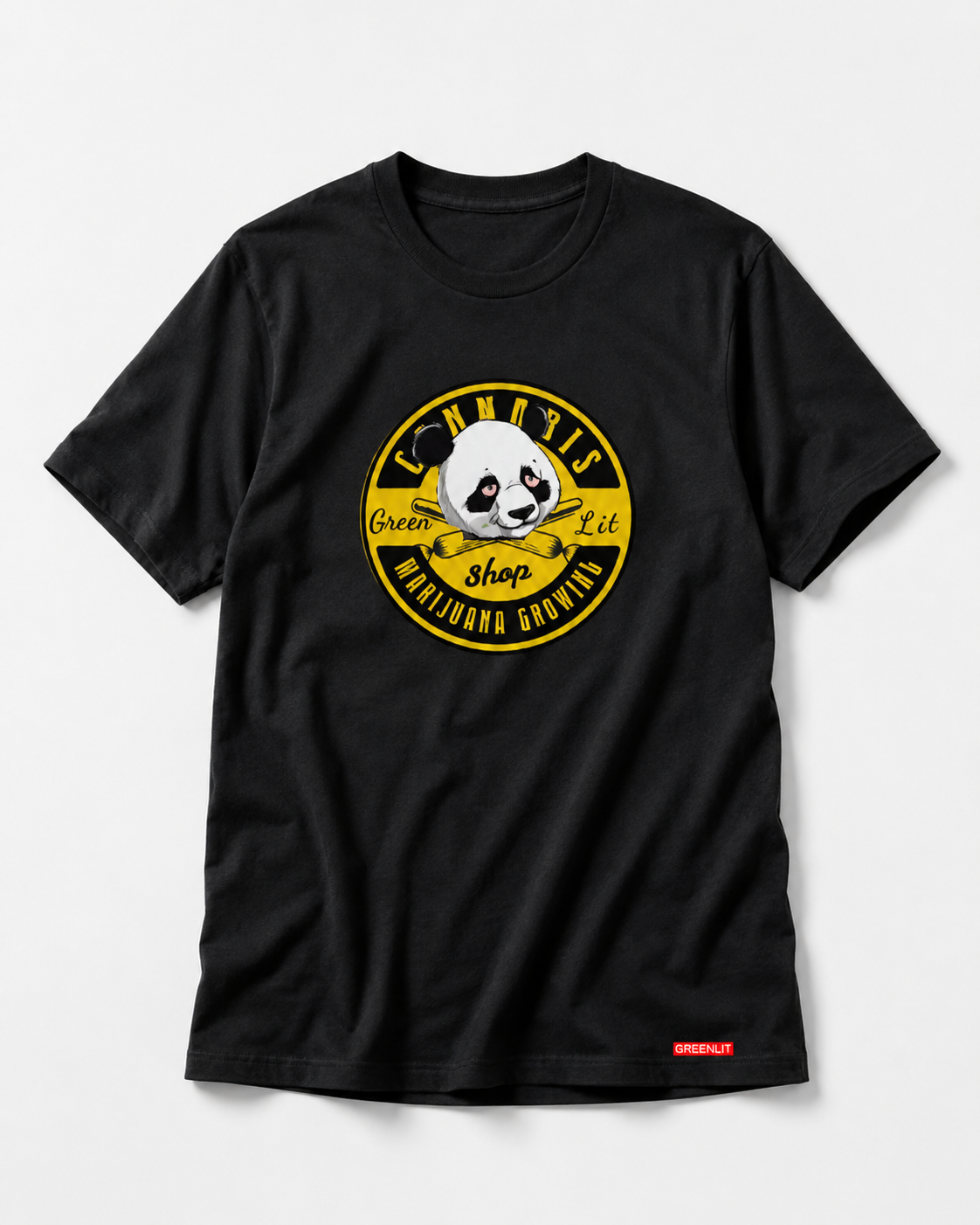 GreenLit Panda Shop Tee – Black/Gold
